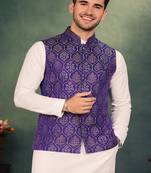 purple jacquard weaving cotton silk koti kurta pajama set