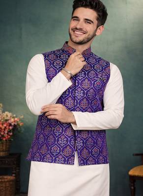 purple jacquard weaving cotton silk koti kurta pajama set 2