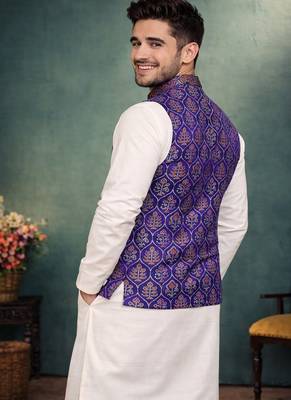 purple jacquard weaving cotton silk koti kurta pajama set 4