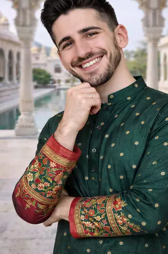 green color patola print dola silk kurta pajama set