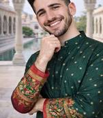 green color patola print dola silk kurta pajama set