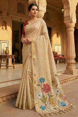 cream cotton saree with multicolor floral pallu 1