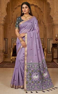 lavender muga cotton saree with meenakari pallu 1