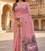 pink muga cotton saree designer woven pallu