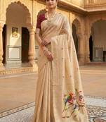 cream muga cotton meenakari munia weaving pallu saree