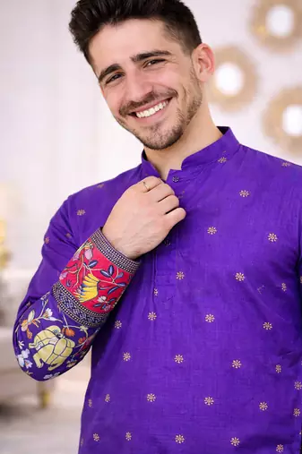 purple color patola print dola silk kurta pajama set