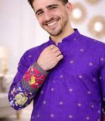 purple color patola print dola silk kurta pajama set