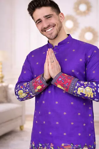 purple color patola print dola silk kurta pajama set