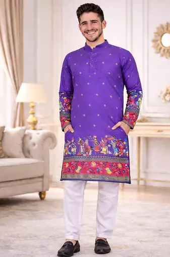 purple color patola print dola silk kurta pajama set