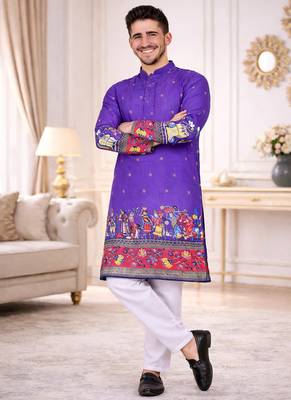 purple color patola print dola silk kurta pajama set 4