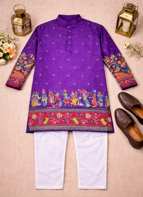 purple color patola print dola silk kurta pajama set 5