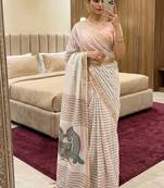 peach linen cotton saree with meenakari weaving pallu 