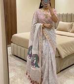 pink linen cotton saree with meenakari weaving pallu 