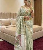 pista green cotton saree with meenakari weaving work