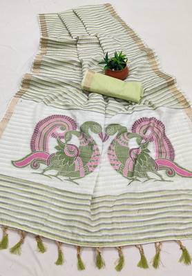 pista green cotton saree with meenakari weaving work 2