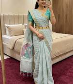 sky blue cotton saree with meenakari weaving work