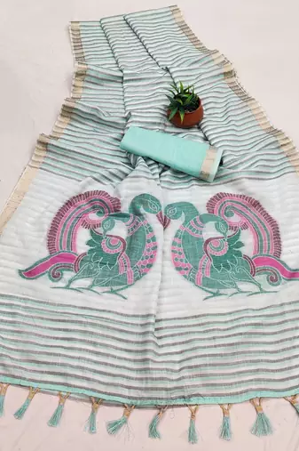 sky blue cotton saree with meenakari weaving work