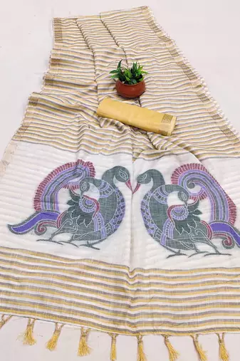 yellow cotton saree with meenakari weaving work