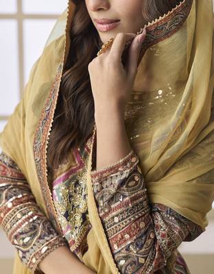 Brownelegant heavy crepe silk digital print suit with aari work & chiffon dupatta 3