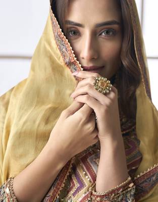 Brownelegant heavy crepe silk digital print suit with aari work & chiffon dupatta 4