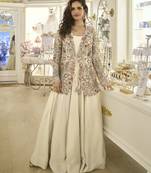 Offwhite color premium real silk wedding gown with heavy beaded embroidered jacket