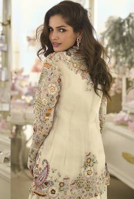 Offwhitepremium real silk wedding gown with heavy beaded embroidered jacket 3