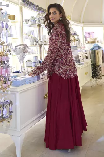 Winepremium real silk wedding gown with heavy beaded embroidered jacket