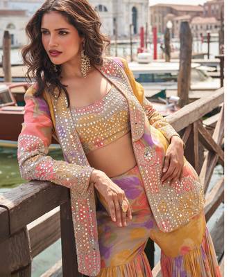 Orangechinon silk printed choli with sequins & mirror work gharara set 2