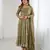 Olive color elegant fandy silk gown set with sequins coding work, pant & dupatta