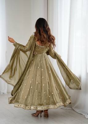 Oliveelegant fandy silk gown set with sequins coding work, pant & dupatta 2