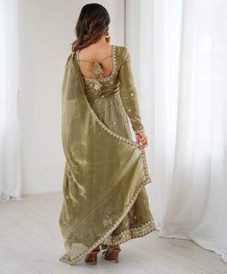 Oliveelegant fandy silk gown set with sequins coding work, pant & dupatta 3