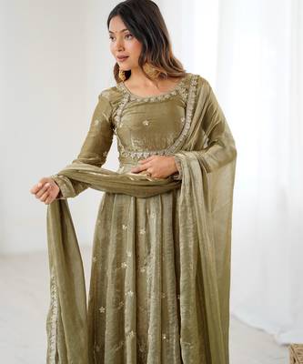 Oliveelegant fandy silk gown set with sequins coding work, pant & dupatta 4