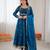 Blue color elegant fandy silk gown set with sequins coding work, pant & dupatta