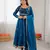 Blue color elegant fandy silk gown set with sequins coding work, pant & dupatta