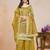 Mustard gold crush embroidery & sequins semi stitched suit size up to 42
