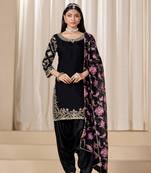 Black roman silk embroidery sequins original glass work & printed dupatta semi stitched suit size up to 42