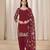 Maroon roman silk embroidery sequins original glass work & printed dupatta semi stitched suit size up to 42