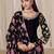 Black roman silk embroidery sequins original glass work & printed dupatta semi stitched suit size up to 42