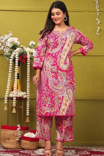 Straight rayon printed kurta with pant for women and girls