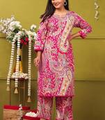 pink rayon printed straight kurta with pant set