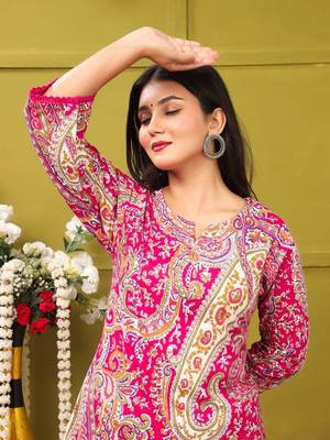 pink rayon printed straight kurta with pant set 2