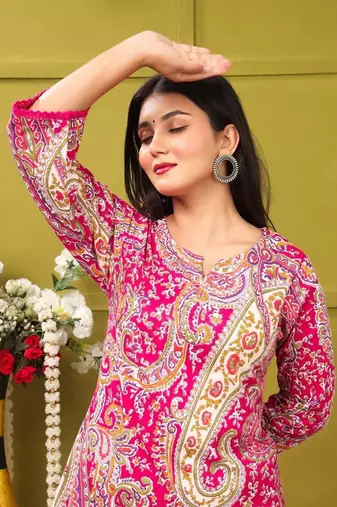 pink rayon printed straight kurta with pant set