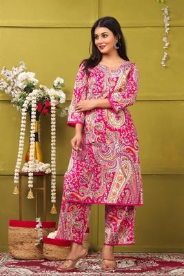 pink rayon printed straight kurta with pant set 4