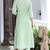 green rayon printed embroidered anarkali kurta pant set	