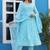 light sky blue rayon printed embroidered anarkali kurta pant set	