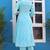 light sky blue rayon printed embroidered anarkali kurta pant set	