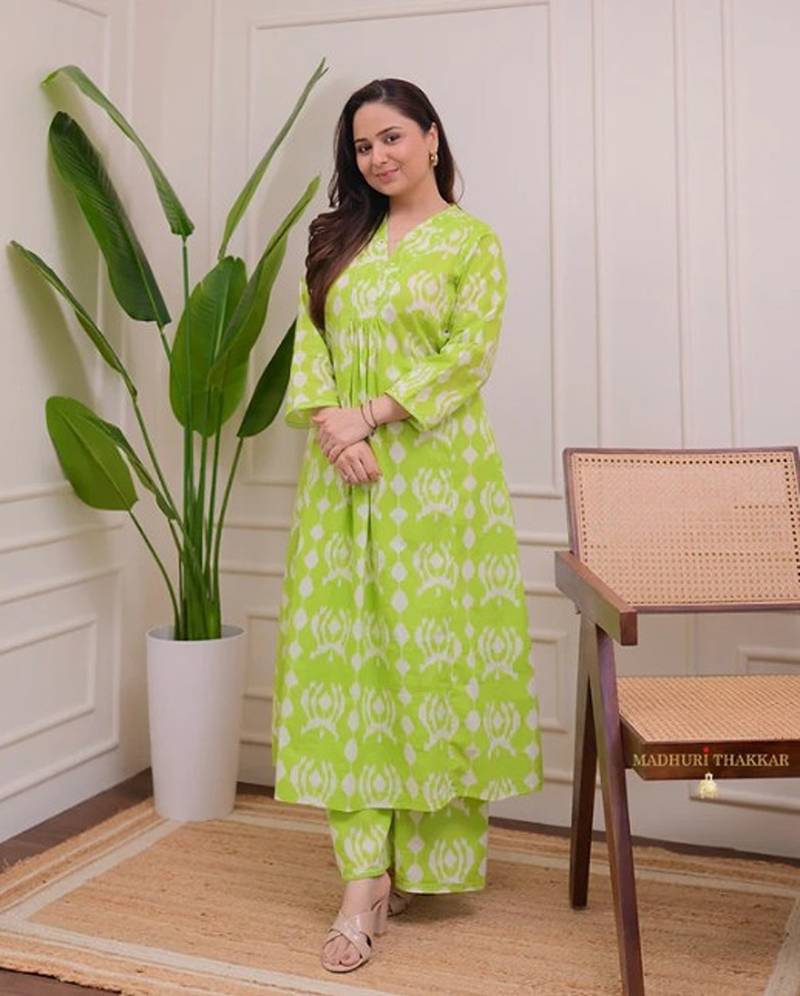A-line rayon printed kurta with pant for women and girls ethnic wear