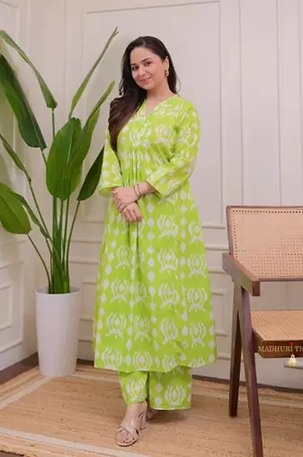 A-line rayon printed kurta with pant for women and girls ethnic wear