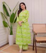green a line rayon printed kurta pant set