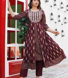 Anarkali rayon printed embroidered kurta pant and dupatta set for women and girls